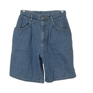 Vintage Lee Women's Denim Shorts Blue 25" High Waist Pleated Pockets